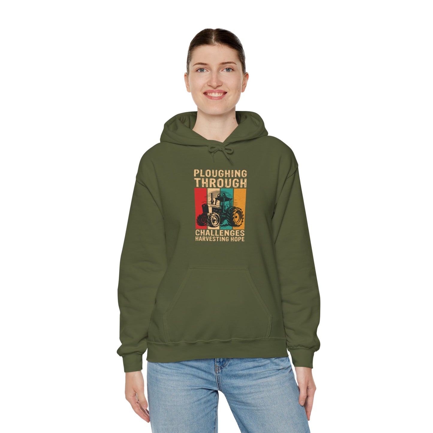 "Ploughing Through Challenges, Harvesting Hope" Hooded Sweatshirt